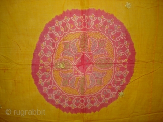 Tie and Dye Odhani (cotton with Natural Colours)From Kota District of Rajasthan. India.This Type of Tie and Dye Known as Shikar Bandhani Odhani.Belongs to Royal Rajput Group.C.1900.Its size is 170cmX210cm(DSC04200 New).  