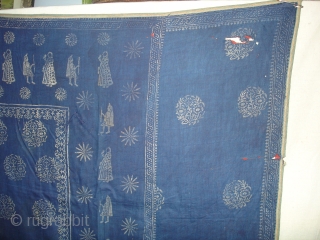 Indigo Blue Pichwai of Krishna and the cows From Gujarat India.Made from Silver Tinsel on Indigo Blue Malmal Cloth.C.1900.Its size is 160cmX162cm(DSC09512 New).
          