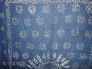 Indigo Blue Pichwai of Krishna and the cows From Gujarat India.Made from Silver Tinsel on Indigo Blue Malmal Cloth.C.1900.Its size is 160cmX162cm(DSC09512 New).
          