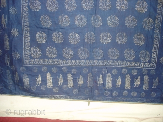 Indigo Blue Pichwai of Krishna and the cows From Gujarat India.Made from Silver Tinsel on Indigo Blue Malmal Cloth.C.1900.Its size is 160cmX162cm(DSC09512 New).
          