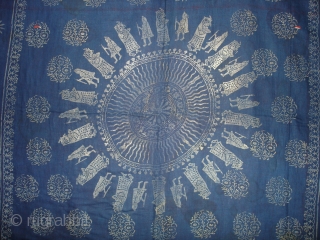 Indigo Blue Pichwai of Krishna and the cows From Gujarat India.Made from Silver Tinsel on Indigo Blue Malmal Cloth.C.1900.Its size is 160cmX162cm(DSC09512 New).
          