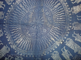 Indigo Blue Pichwai of Krishna and the cows From Gujarat India.Made from Silver Tinsel on Indigo Blue Malmal Cloth.C.1900.Its size is 160cmX162cm(DSC09512 New).
          