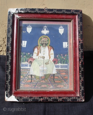 Miniature Painting Of Maharaja From Kishangarh,Rajasthan,India.Circa 1900.Its size is 27cmX32cm.(DSC00096 New).                      