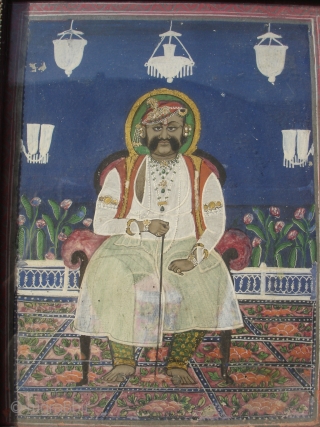 Miniature Painting Of Maharaja From Kishangarh,Rajasthan,India.Circa 1900.Its size is 27cmX32cm.(DSC00096 New).                      