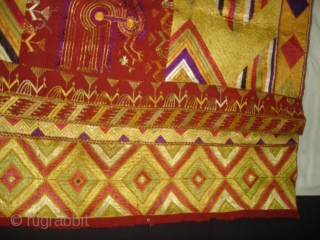 Phulkari From East(India)Punjab India.Known as Sar Pallu Phulkari. Showing the Folk Culture of Punjab.C.1900. Its Size is 128cmX230cm(DSC03935 New).              