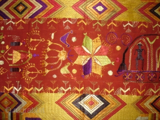 Phulkari From East(India)Punjab India.Known as Sar Pallu Phulkari. Showing the Folk Culture of Punjab.C.1900. Its Size is 128cmX230cm(DSC03935 New).              