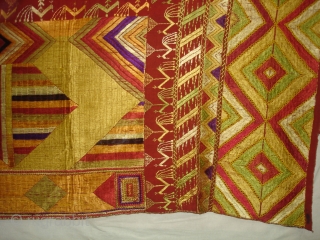 Phulkari From East(India)Punjab India.Known as Sar Pallu Phulkari. Showing the Folk Culture of Punjab.C.1900. Its Size is 128cmX230cm(DSC03935 New).              