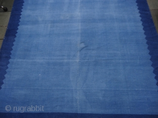 Indigo Blue,Jail Dhurrie(Cotton) Dark Blue-Light Blue Plain Weave Dhurrie. From Bikaner, Rajasthan. India.C.1900.Its size is 237X338cm (Large Size). Condition is very good(DSC06500).           