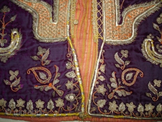 Man’s waistcoat(Sadri/Bandi)From Hyderabad,South India.Cotton velvet,embroidered with silver and gold-wrapped thread,L 51cm x w 41cm.Condition is worn from back side(DSC06336 New).             