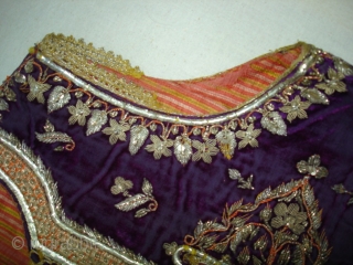 Man’s waistcoat(Sadri/Bandi)From Hyderabad,South India.Cotton velvet,embroidered with silver and gold-wrapped thread,L 51cm x w 41cm.Condition is worn from back side(DSC06336 New).             