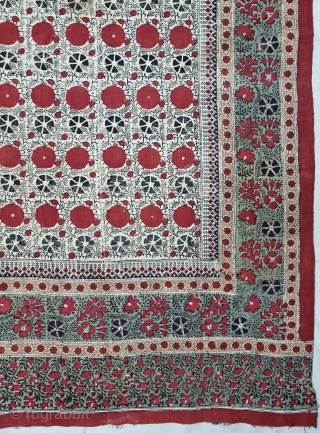 An Kalamkari And Block Print And Hand-Drawn, Mordant- And Resist-Dyed Khadi Cotton, From Gujarat Region of North-West India. India. 

Exported to the South-East-Asian Markets. 

c.1875-1900. 

Its size is 120cmX221cm(20220726_145900).       
