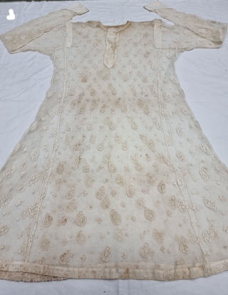 Cotton Lace Costume fine Muslin Cotton without lining With Fine Lace Embroidery Work, 
probably used during the summer months, From Bengal , Northeast-India. India. 
Worn by Royal Nawab Muslims Family Of Bengal.  ...