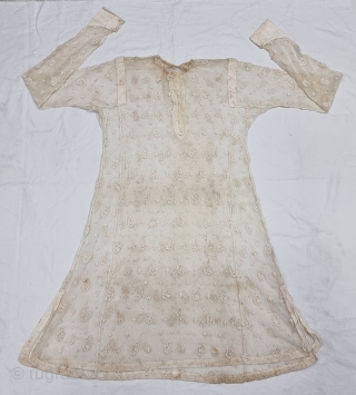 Cotton Lace Costume fine Muslin Cotton without lining With Fine Lace Embroidery Work, 
probably used during the summer months, From Bengal , Northeast-India. India. 
Worn by Royal Nawab Muslims Family Of Bengal.  ...