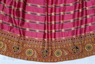An very Rare Mochi Bharat Embroidery With Ikat Mashru Ghaghra Skirt , This Mashru weaving was done in the Mandvi Kutch Region Of Gujarat, North-West India,Its  Wave Design Silk And Cotton Ikat  ...
