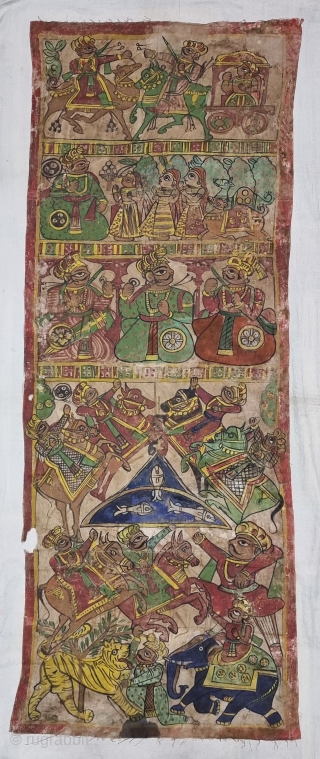 Pabuji Ki Phad Hand Drawn Scroll Painting Opaque Vegetable Colors on the Cotton From Rajasthan India.India. They were painted in bhilwara n shahpur districts of Rajasthan and legends of Dev Narayan and  ...
