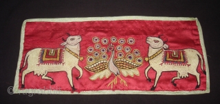 Pichwai Fragment of Mochi Bharat Embroidery (Silk on Silk Embroidery) From Kutch Gujarat, India. C1900. 13cmX28cm (DSC05906 New).               