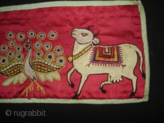 Pichwai Fragment of Mochi Bharat Embroidery (Silk on Silk Embroidery) From Kutch Gujarat, India. C1900. 13cmX28cm (DSC05906 New).               