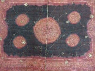 Kumbhi,Tie and Dye Silk Odhani(Bandhani)With Real Zari embroidery And border.From Kutch Region of Gujarat,India.C.1900. Belongs to Khatri community of West coast of Kutch Gujarat, Condition is very good.Its size is 150cmx180cm(DSC06698).  