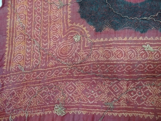 Kumbhi,Tie and Dye Silk Odhani(Bandhani)With Real Zari embroidery And border.From Kutch Region of Gujarat,India.C.1900. Belongs to Khatri community of West coast of Kutch Gujarat, Condition is very good.Its size is 150cmx180cm(DSC06698).  