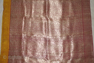 Ashavali Real Zari Silk Brocade Saree (Sadlo). From Gujarat. India. C.1900. This Special motifs (Design) known as Jangla motif (All-Over-Patterning) Its size is 117cmX420cm (DSC08023).          