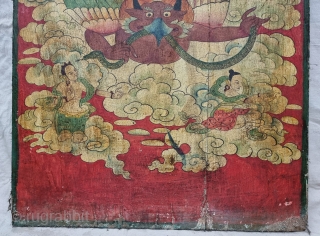 Dramatically Tibetan Buddhist Hand Painted Wood Panel

depicting symbols of Tibetan mythology such as Tigers Dragons and Lamas From Tibet.

C.1875-1900.

Its size is 58cmX80cm(20220802_163448).           