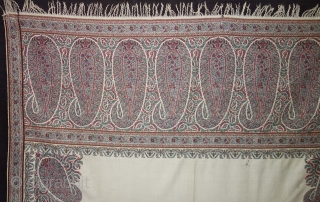 Palledar European Antique Jacquard  Pashmina Paisley  Shawl  From Europe.
The colour composition reflecting in this work defines revelry and the importance of such shawls. The butas of floral background and the applied Kani  ...