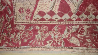 Palampore  Chintz Kalamkari Hand-Drawn Mordant- And Resist-Dyed Cotton,From Coromandel Coast South India. India.  

Made for the Srilankan Market.

 C.1730-1760.

Exported to the South-East Asian Market. 

Its size is  107cmX177cm(DSC09161).  