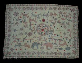 Kantha Quilted and embroidered cotton kantha Probably From East Bengal.(Bangladesh) region.India.Its size is 90cm X 120cm.Very fine Quilting and Embroidered,its very rare kantha(DSC02422).          