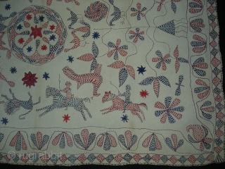 Kantha Quilted and embroidered cotton kantha Probably From East Bengal.(Bangladesh) region.India.Its size is 90cm X 120cm.Very fine Quilting and Embroidered,its very rare kantha(DSC02422).          