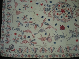 Kantha Quilted and embroidered cotton kantha Probably From East Bengal.(Bangladesh) region.India.Its size is 90cm X 120cm.Very fine Quilting and Embroidered,its very rare kantha(DSC02422).          