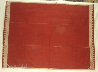 Odhana Double Sided Embroidery (Phulkari Chop Type) On Khadi Cotton. From Hanumangarh District Of Rajasthan Or Sirsa District Haryana.  India. Belongs to Bishnoi Jath Group.Natural Colours.C.1900. Its Size is 140cmX190cm(DSC02952 New). 