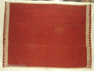 Odhana Double Sided Embroidery (Phulkari Chop Type) On Khadi Cotton. From Hanumangarh District Of Rajasthan Or Sirsa District Haryana.  India. Belongs to Bishnoi Jath Group.Natural Colours.C.1900. Its Size is 140cmX190cm(DSC02952 New). 