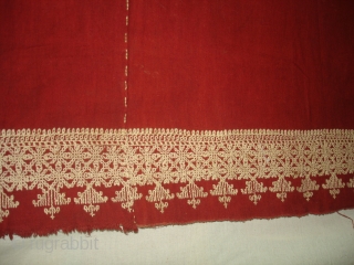 Odhana Double Sided Embroidery (Phulkari Chop Type) On Khadi Cotton. From Hanumangarh District Of Rajasthan Or Sirsa District Haryana.  India. Belongs to Bishnoi Jath Group.Natural Colours.C.1900. Its Size is 140cmX190cm(DSC02952 New). 