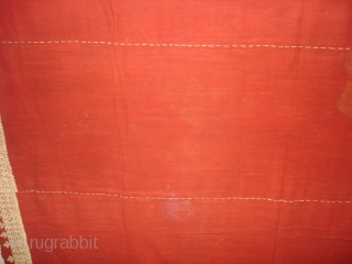 Odhana Double Sided Embroidery (Phulkari Chop Type) On Khadi Cotton. From Hanumangarh District Of Rajasthan Or Sirsa District Haryana.  India. Belongs to Bishnoi Jath Group.Natural Colours.C.1900. Its Size is 140cmX190cm(DSC02952 New). 