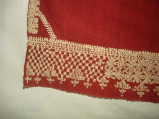 Odhana Double Sided Embroidery (Phulkari Chop Type) On Khadi Cotton. From Hanumangarh District Of Rajasthan Or Sirsa District Haryana.  India. Belongs to Bishnoi Jath Group.Natural Colours.C.1900. Its Size is 140cmX190cm(DSC02952 New). 