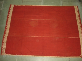 Odhana Double Sided Embroidery (Phulkari Chop Type) On Khadi Cotton. From Hanumangarh District Of Rajasthan Or Sirsa District Haryana.  India. Belongs to Bishnoi Jath Group.Natural Colours.C.1900. Its Size is 140cmX190cm(DSC02952 New). 