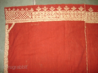 Odhana Double Sided Embroidery (Phulkari Chop Type) On Khadi Cotton. From Hanumangarh District Of Rajasthan Or Sirsa District Haryana.  India. Belongs to Bishnoi Jath Group.Natural Colours.C.1900. Its Size is 140cmX190cm(DSC02952 New). 