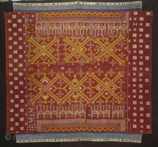 Odhani Bishnoi Shawl From Shekhawati District of Rajasthan, India. Odhani Showing the Chopat design on cotton Khadder (Village Khadi)cloth with natural colours,This were traditionally used mainly by Bishnoi Group of Shekhawati District  ...