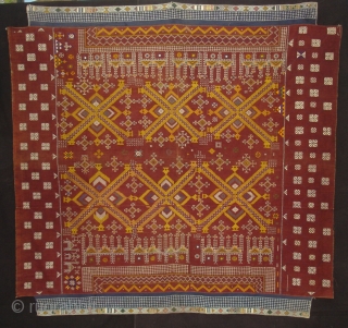 Odhani Bishnoi Shawl From Shekhawati District of Rajasthan, India. Odhani Showing the Chopat design on cotton Khadder (Village Khadi)cloth with natural colours,This were traditionally used mainly by Bishnoi Group of Shekhawati District  ...