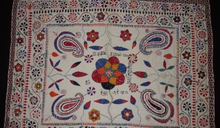 Nakshi-Kantha Embroidered cotton kantha Probably From East Bengal(Bangladesh) region, India.C.1900. Its size is 84cmX104cm. Very Good Condition(DSC08076)                