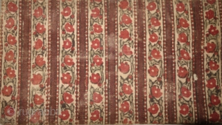 Early Sutra Book Cover, Wood block Print on cotton textile, On the White-Brown base colour with flower design,From Rajasthan. India.Circa 1900.Its size is 15cmx31cm(DSC08097).         