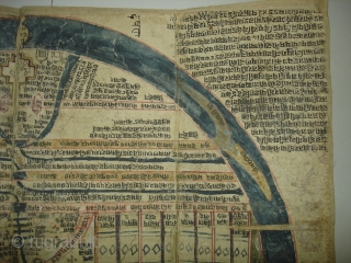 Jain cosmological mandala as a plan of Jambudvipa,Gujarat,Western India,Made on Paper Condition is little week,Mid-18th Century. Its Size is 40cm x 45cm(DSC02114 New).          