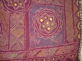 Single Bandh Tie and Dye Odhani From Shekhawati District of Rajasthan. India.Its Very rare Single Bandh Tie and Dye Odhani. Natural Colours On the Khadi Cotton.C.1900.Its size is 143CmX187cm(DSC04975 New).   