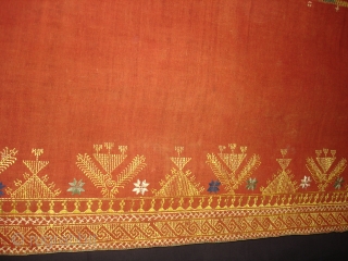 Rare Kind of Chope Phulkari From East(India)Punjab, India.C.1900.Cotton Khaddar Fabric,Silk-Floss Threads Stitches,Its size is 140cmX218cm(DSC00233).                  