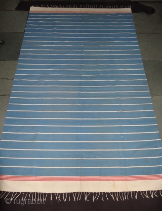 Indigo Blue,Jail Dhurrie(Cotton) Blue-White  Colour striped Dhurrie.From Bhuj Jail, Kutch-Gujarat. India.C.1900.Its size is 170X280cm (Large Size). Condition is very good(DSC06989).
            