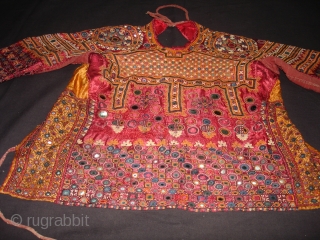 Ceremonial Women’s Blouse (Kapada) Fine Mutwa Saiyed Embroidery from Kutch Gujarat India. India.Silk Embroidery on the Silk, With fine Quality Mirror Work. This were traditionally used mainly Mutwa Saiyed Community of Abdasa  ...