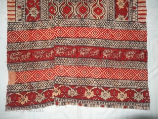 Saudagiri Trade Textiles of Gujarat, Block Printed On Cotton Khadi From Kutch Gujarat, India.C.1900.Its size is 85cmX188cm(DSC07008).                