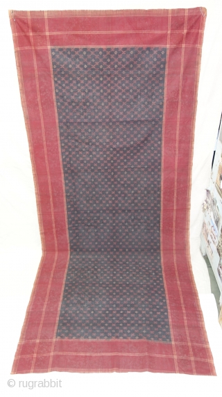 Telia Ikat Rumal or Dupatta,From Andhra Pradesh South India. India.Cotton warp And Weft Ikat.Circa 1900.Its Size is 112X262cm(DSC08169)
               