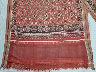 Patola Sari Silk Double ikat.Probably Patan Gujarat. India.

This Patola sari has the type of geometric,non figurative pattern particularly favored by the ismaili Muslim merchant community of the Vohras.And its called Vohra-Gaji-Bhat.(Vohra Type  ...