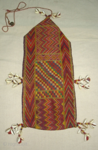 Ceremonial Banjara Chanchi Tobacco Bag From Karnataka,South India.Embroidered on cotton.Its size is 15cmX36cm(DSC03257 New).                   